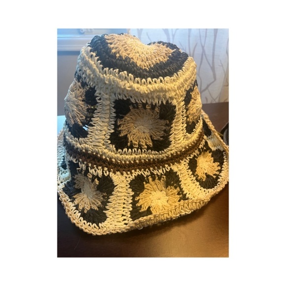 Crocheted Straw Hat 1970s floppy flower child Boho Hippie - Picture 3 of 5